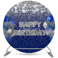 Aperturee Navy Blue And Silver Balloons Circle Birthday Backdrop