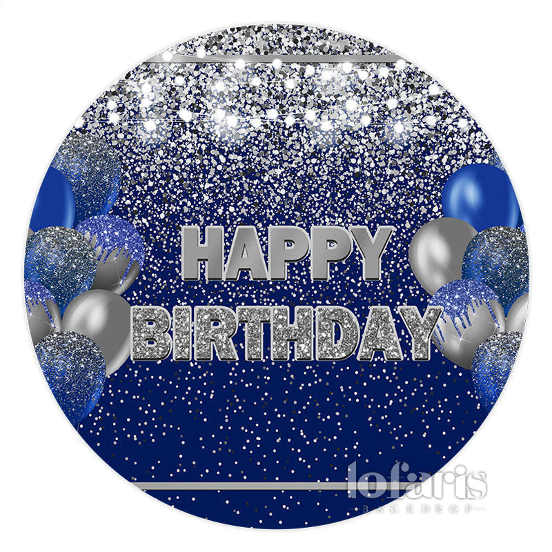 Aperturee Navy Blue And Silver Balloons Circle Birthday Backdrop