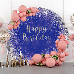 Aperturee Navy Blue And Silver Circle Happy Birthday Backdrop