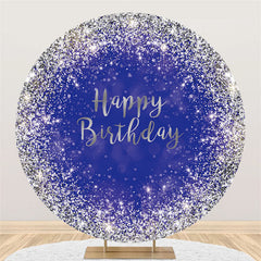 Aperturee Navy Blue And Silver Circle Happy Birthday Backdrop