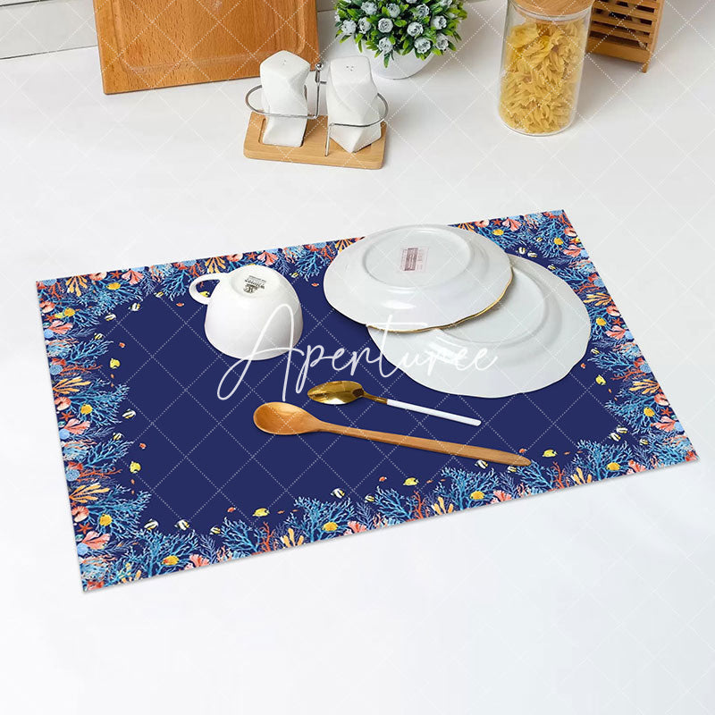 Aperturee - Navy Blue Colorful Coral Undersea Set Of 4 Placemats