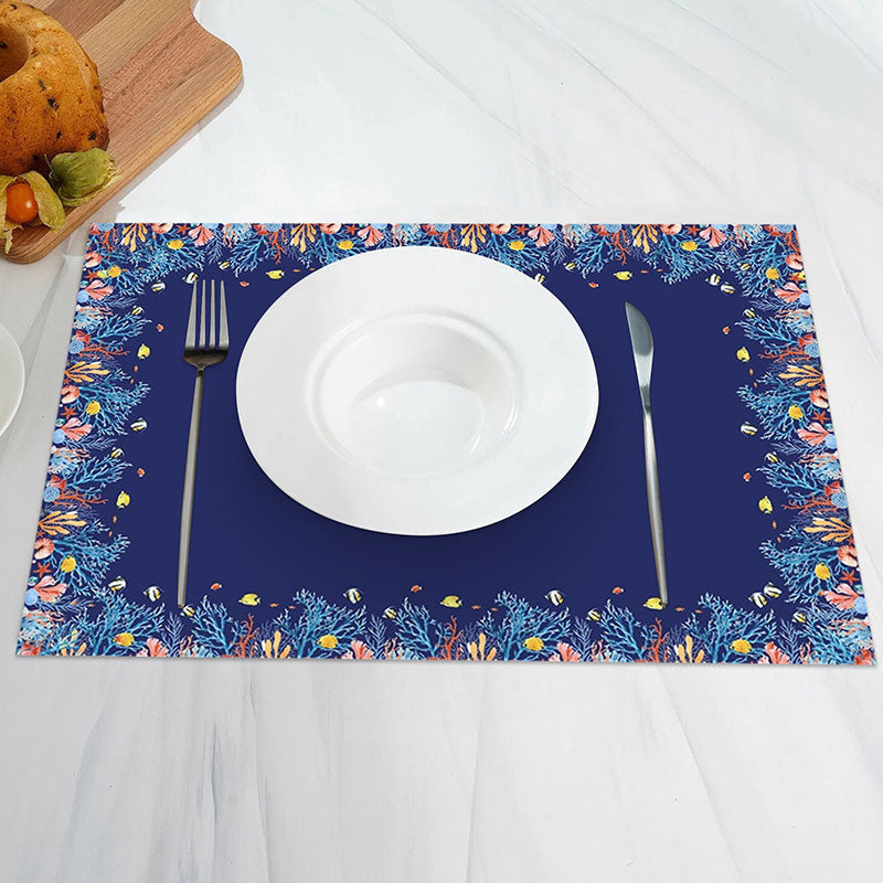 Aperturee - Navy Blue Colorful Coral Undersea Set Of 4 Placemats