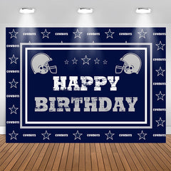 Aperturee - Navy Blue Cowboy Football Happy Birthday Backdrop