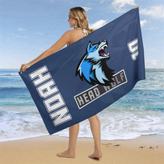 Aperturee - Navy Blue Custom Name Beach Towel for Men