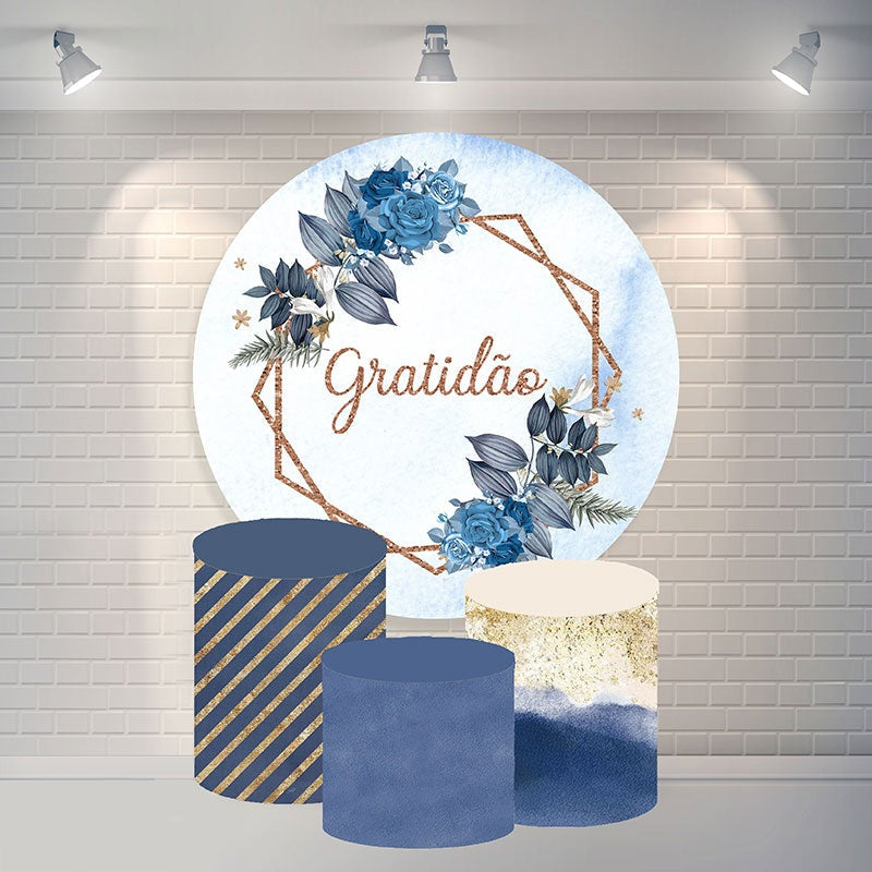 Aperturee Navy Blue Flower Circle Birthday Backdrop For Party