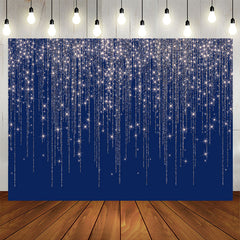 Aperturee - Navy Blue Glitter Silver Bar Happy Birthday Backdrop