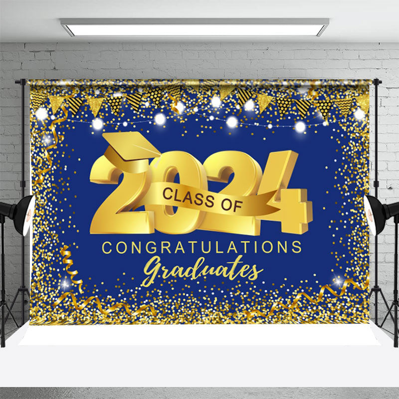 Aperturee - Navy Blue Gold Class 2024 Backdrop For Graduation