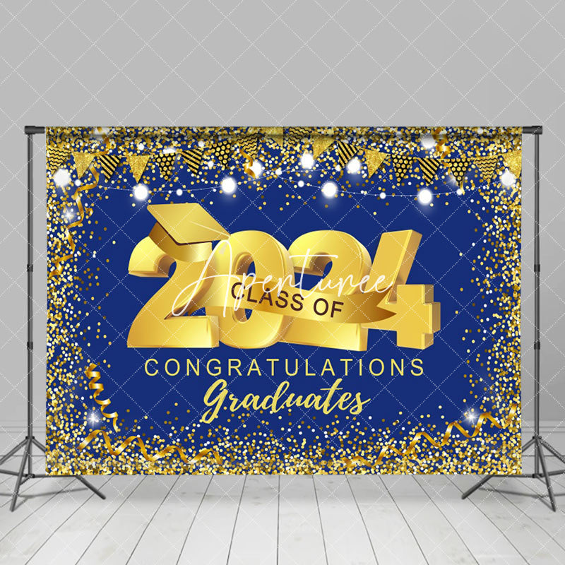 Aperturee - Navy Blue Gold Class 2024 Backdrop For Graduation