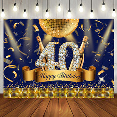 Aperturee - Navy Blue Gold Party Light Ball 40 Birthday Backdrop