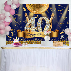 Aperturee - Navy Blue Gold Party Light Ball 40 Birthday Backdrop