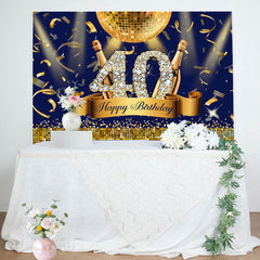 Aperturee - Navy Blue Gold Party Light Ball 40 Birthday Backdrop