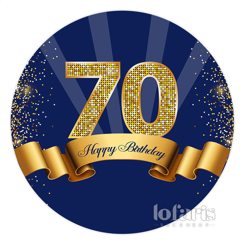 Aperturee Navy Blue Golden Brown 70Th Birthday Round Backdrop