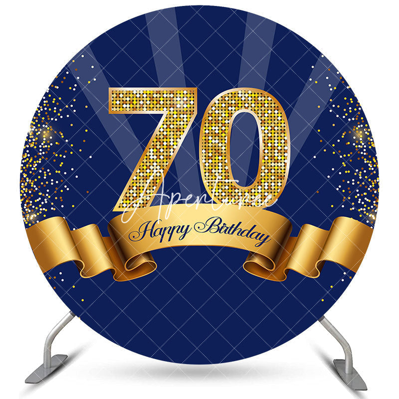 Aperturee Navy Blue Golden Brown 70Th Birthday Round Backdrop