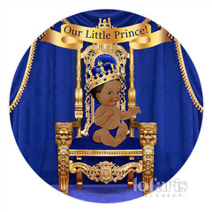 Aperturee Navy Blue Our Little Prince Round Baby Shower Backdrop