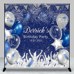 Aperturee - Navy Blue Silver Balloon Custom Birthday Backdrop