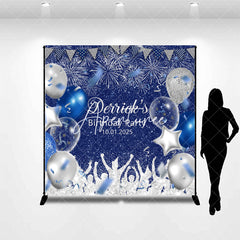 Aperturee - Navy Blue Silver Balloon Custom Birthday Backdrop