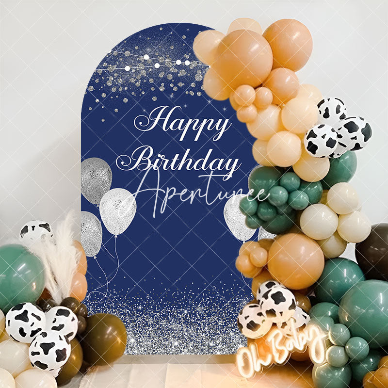 Aperturee - Navy Blue Silver Balloons Arch Backdrop For Birthday