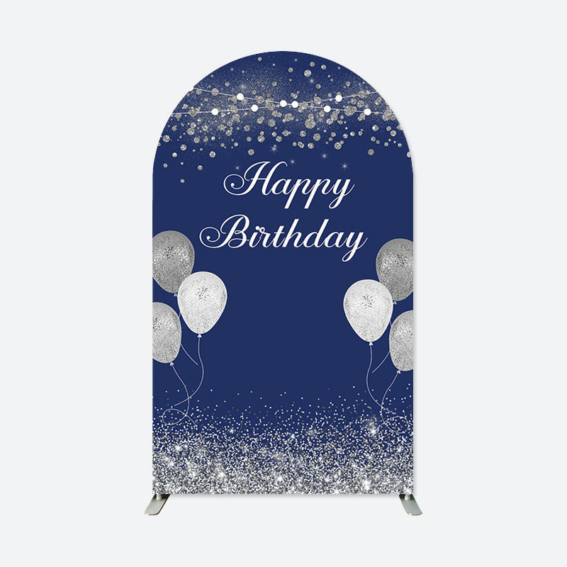 Aperturee - Navy Blue Silver Balloons Arch Backdrop For Birthday