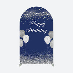 Aperturee - Navy Blue Silver Balloons Arch Backdrop For Birthday