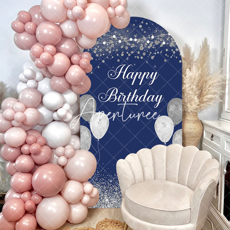 Aperturee - Navy Blue Silver Balloons Arch Backdrop For Birthday