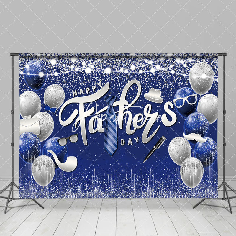 Aperturee - Navy Blue Silver Balloons Fathers Day Party Backdrop