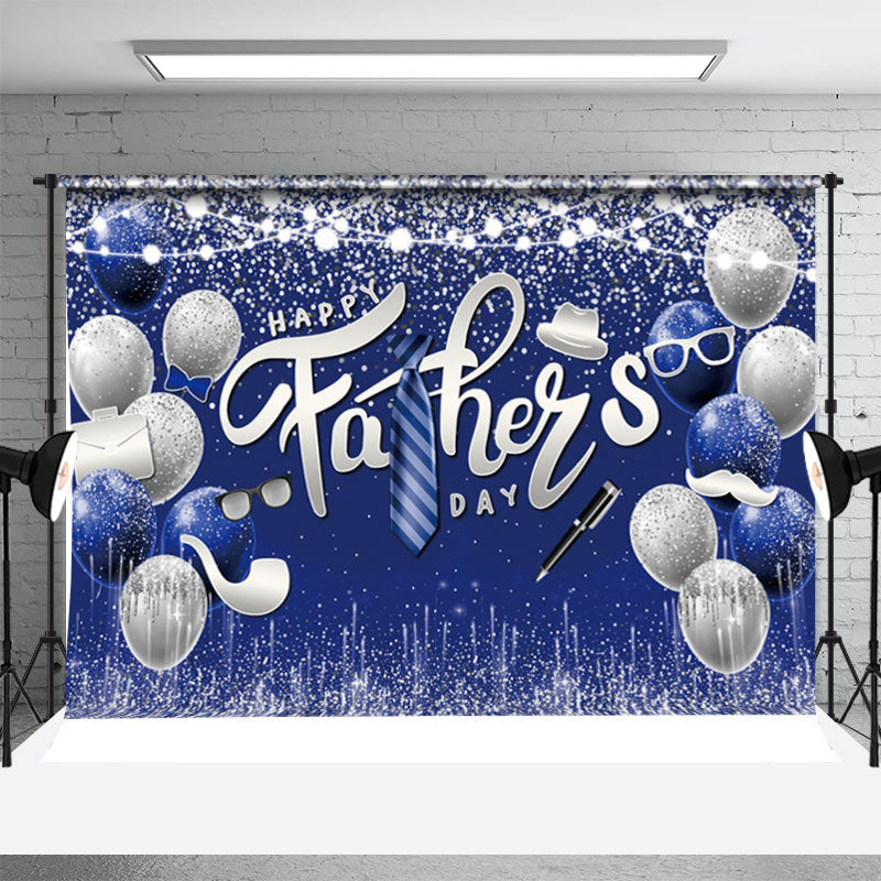 Aperturee - Navy Blue Silver Balloons Fathers Day Party Backdrop