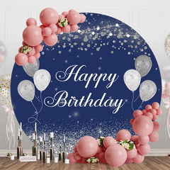 Aperturee - Navy Blue Silver Balloons Round Birthday Backdrop