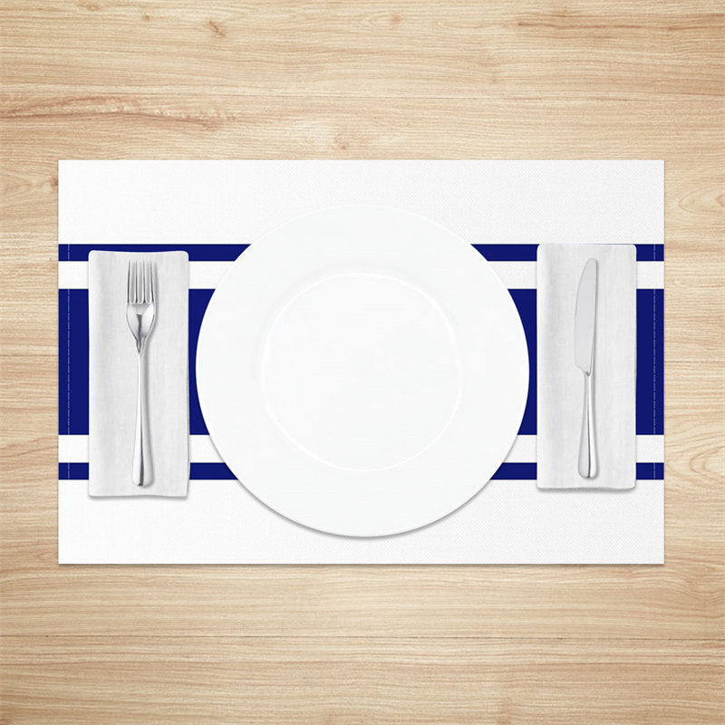 Aperturee - Navy Blue White Elegant Modern Set Of 4 Placemats