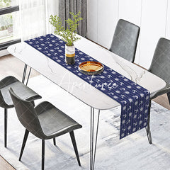 Aperturee - Navy Blue White Rudder Anchor Coastal Table Runner