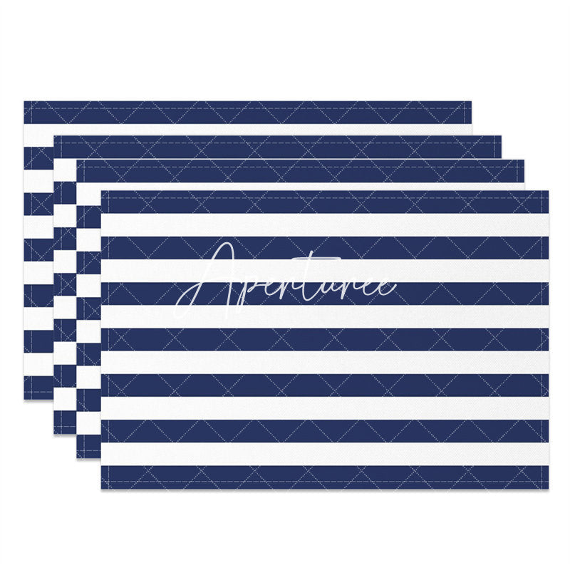 Aperturee - Navy Blue White Stripes Patterns Set Of 4 Placemats