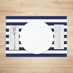 Aperturee - Navy Blue White Stripes Patterns Set Of 4 Placemats