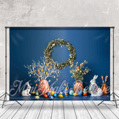 Aperturee - Navy Blue Wreath Ceramic Jar Spring Easter Backdrop