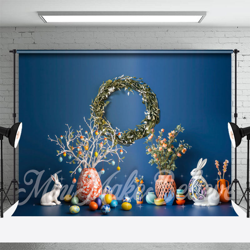 Aperturee - Navy Blue Wreath Ceramic Jar Spring Easter Backdrop