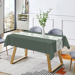 Aperturee - Navy Green Elegant Spring Leaves Rectangle Tablecloth