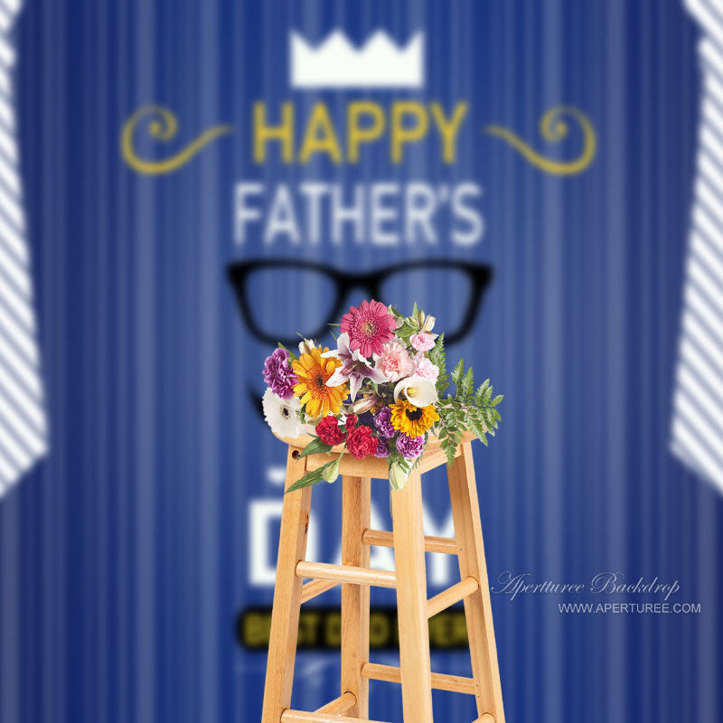 Aperturee - Necktie Beard Blue Stripe Happy Fathers Day Backdrop