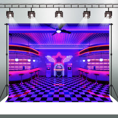 Aperturee - Neon City Tile Floor Vintage Restaurant Stage Backdrop