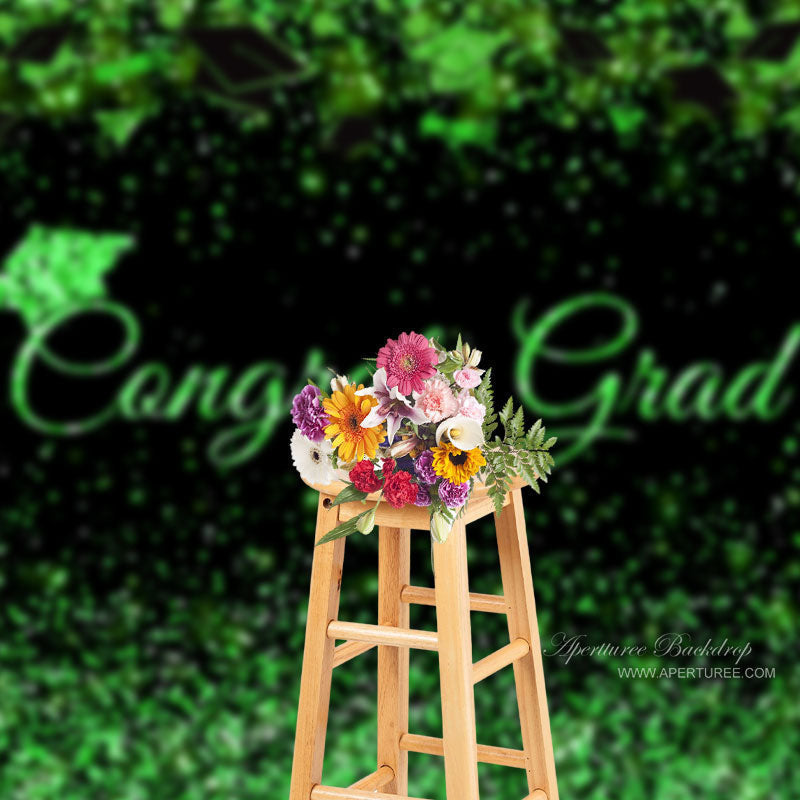 Aperturee - Neon Green Glitter Black Congrats Grad Photo Backdrop