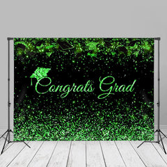 Aperturee - Neon Green Glitter Black Congrats Grad Photo Backdrop