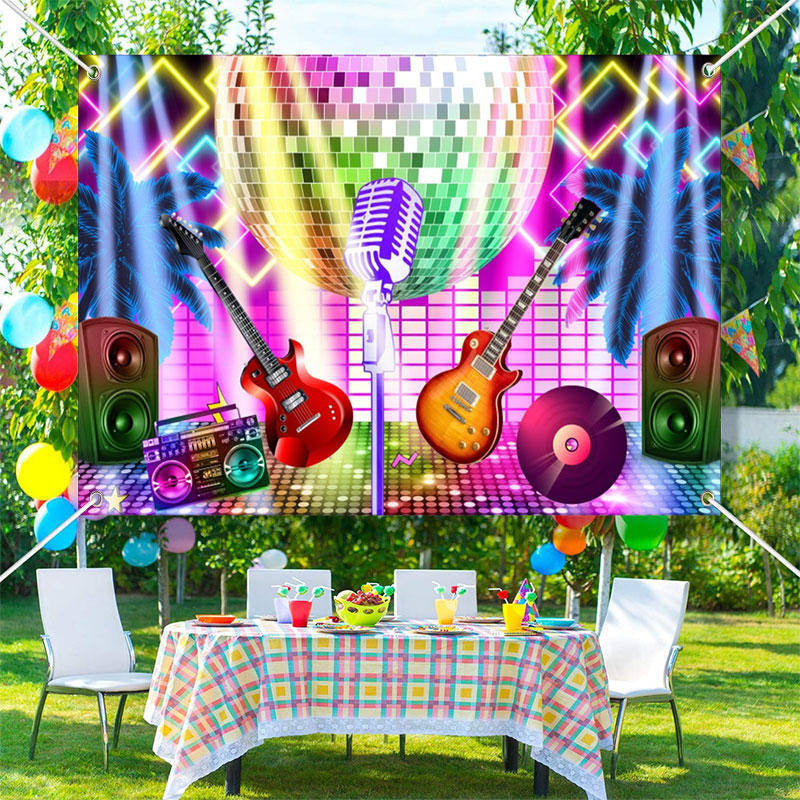 Aperturee - Neon Light Ball Music Band Dance Party Backdrop