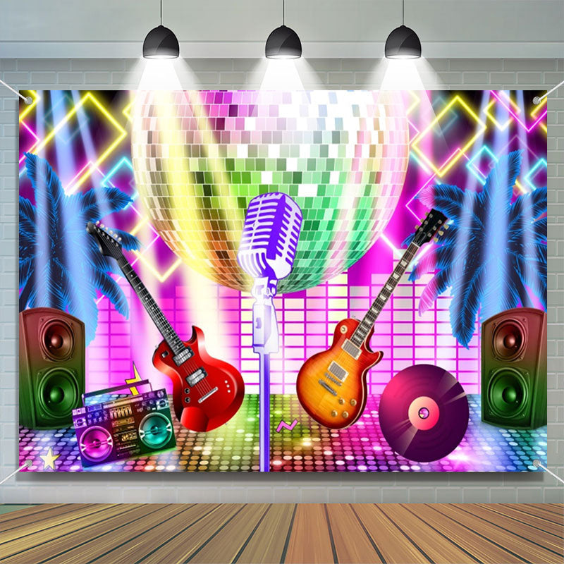 Aperturee - Neon Light Ball Music Band Dance Party Backdrop