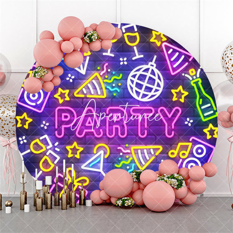 Aperturee Neon Light Brick Wall Circle Dance Party Backdrop