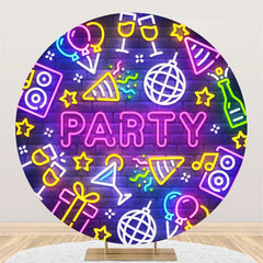 Aperturee Neon Light Brick Wall Circle Dance Party Backdrop