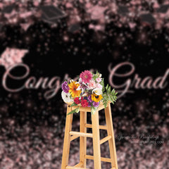 Aperturee - Neon Pink Glitter Black Congrats Grad Photos Backdrop