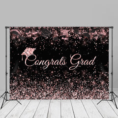 Aperturee - Neon Pink Glitter Black Congrats Grad Photos Backdrop