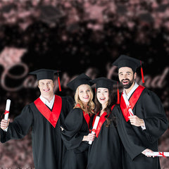 Aperturee - Neon Pink Glitter Black Congrats Grad Photos Backdrop