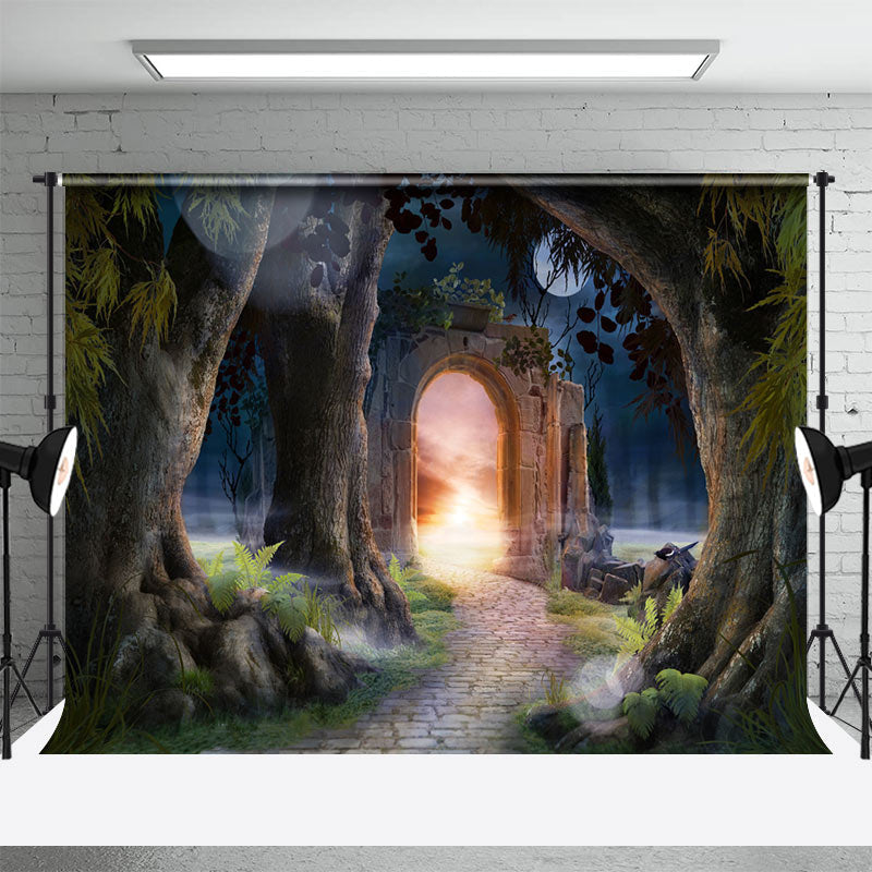 Aperturee - Night Arch Door Enchanted Forest Backdrop For Photo