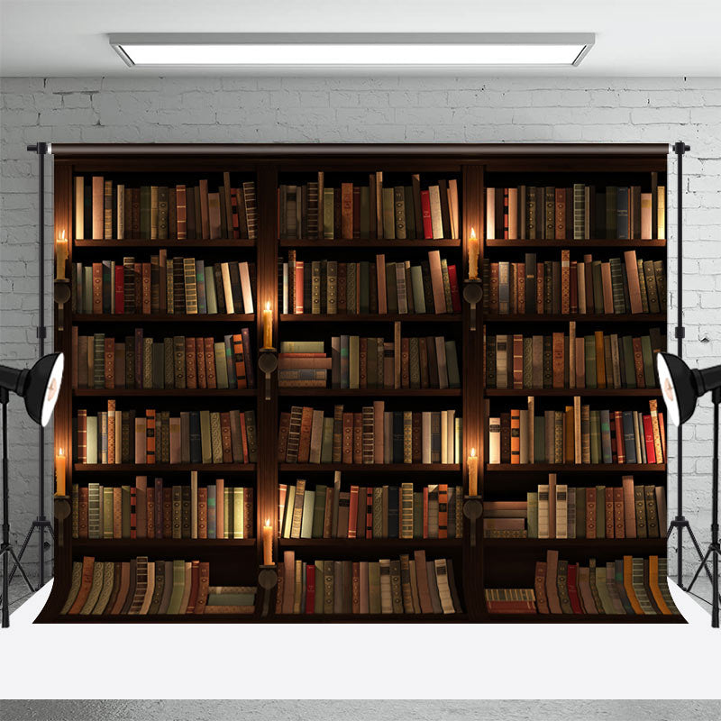 Aperturee - Night Bookcase Retro Wall Backdrop For Photography