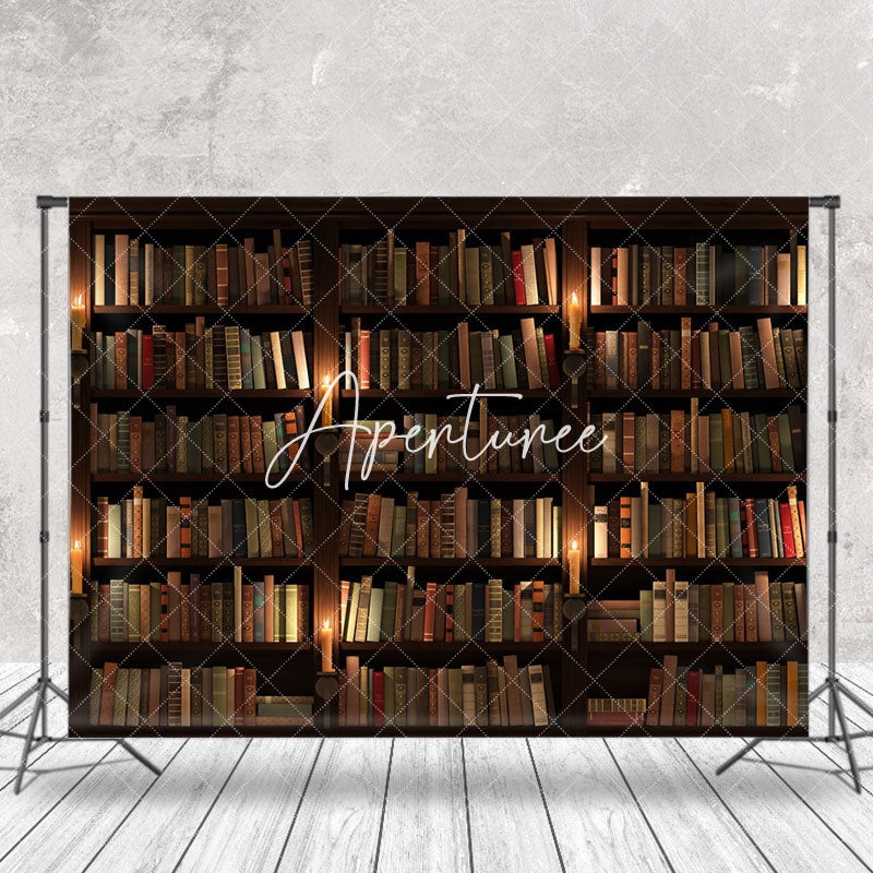 Aperturee - Night Bookcase Retro Wall Backdrop For Photography