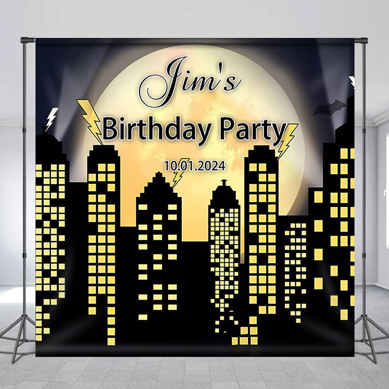 Aperturee - Night Building Yellow Moon Custom Birthday Backdrop