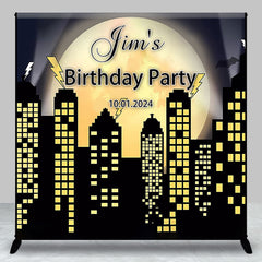 Aperturee - Night Building Yellow Moon Custom Birthday Backdrop